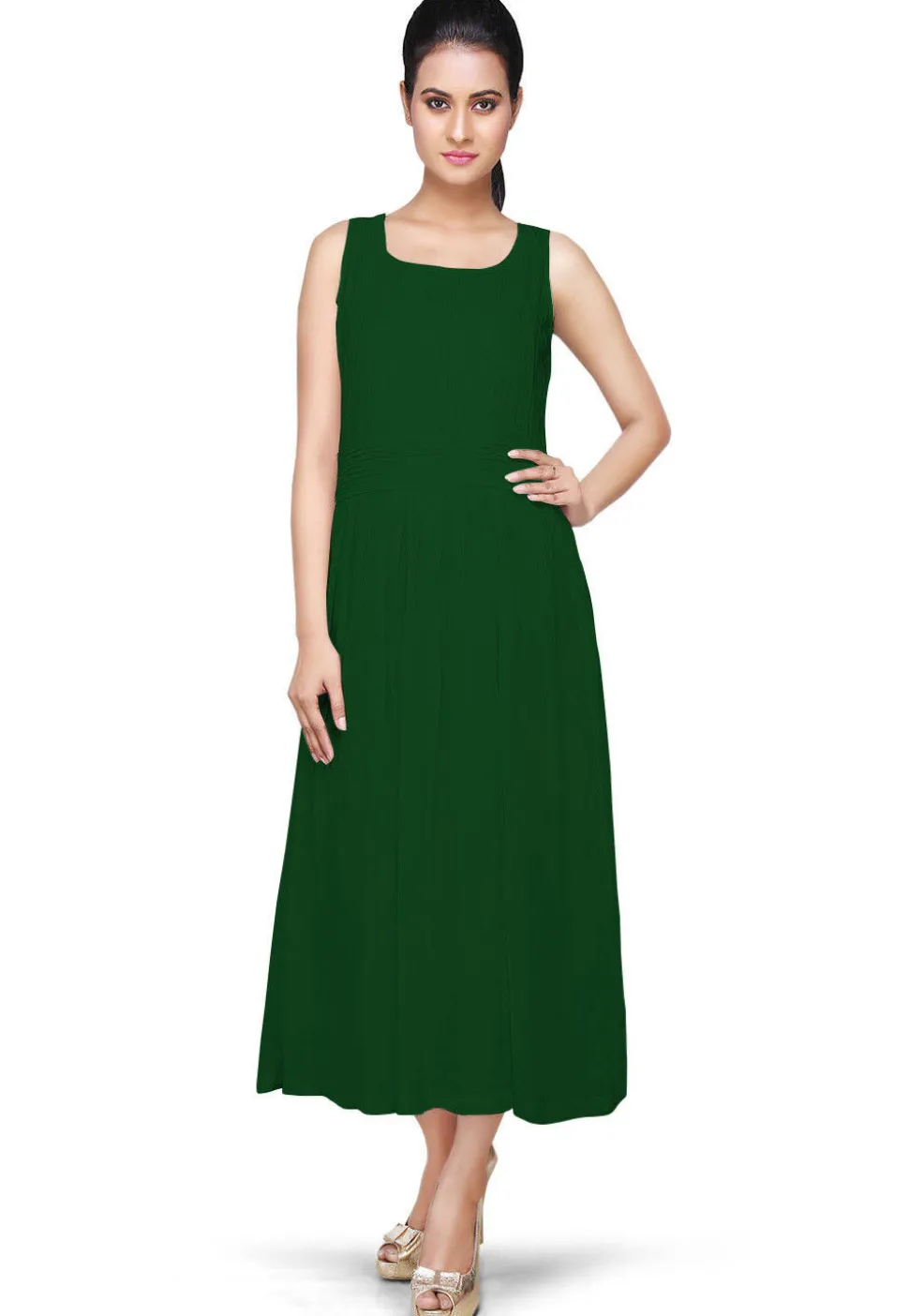 Solid Color Georgette Dress in Dark Green