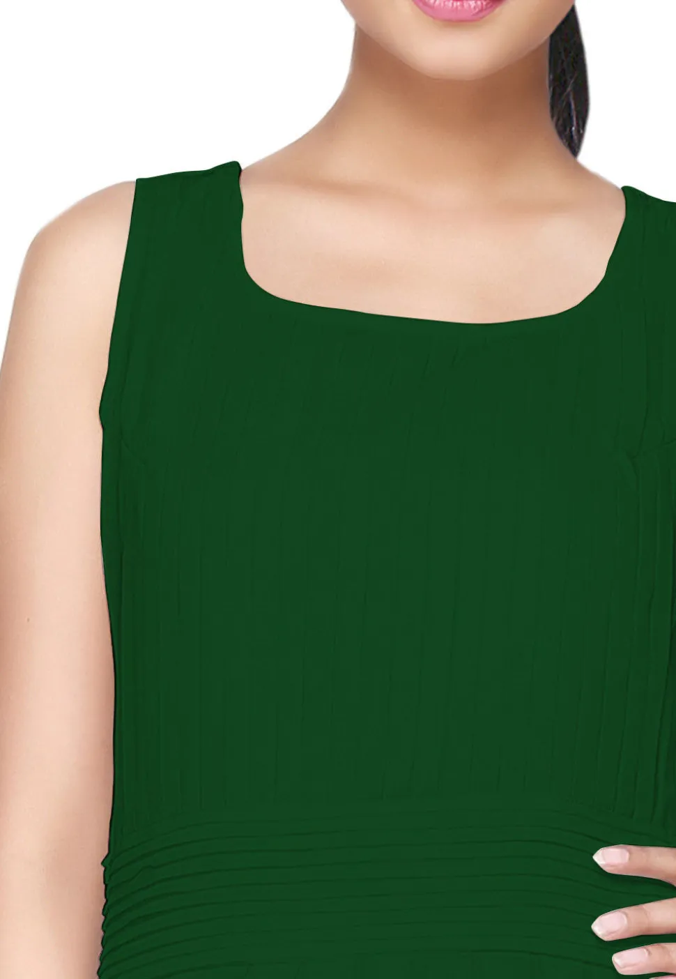Solid Color Georgette Dress in Dark Green