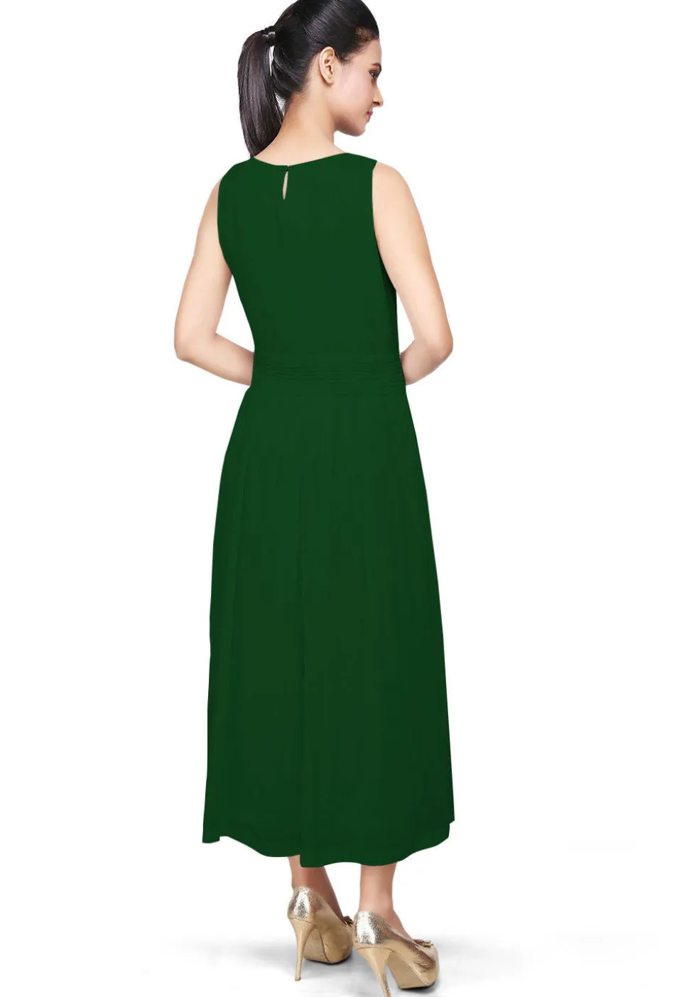 Solid Color Georgette Dress in Dark Green