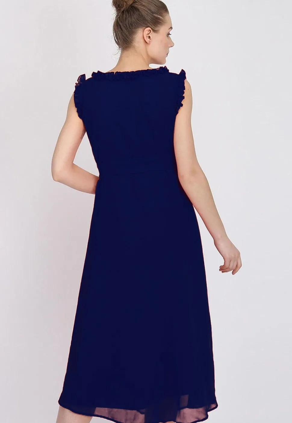 Solid Color Georgette Dress in Navy Blue