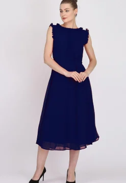 Solid Color Georgette Dress in Navy Blue