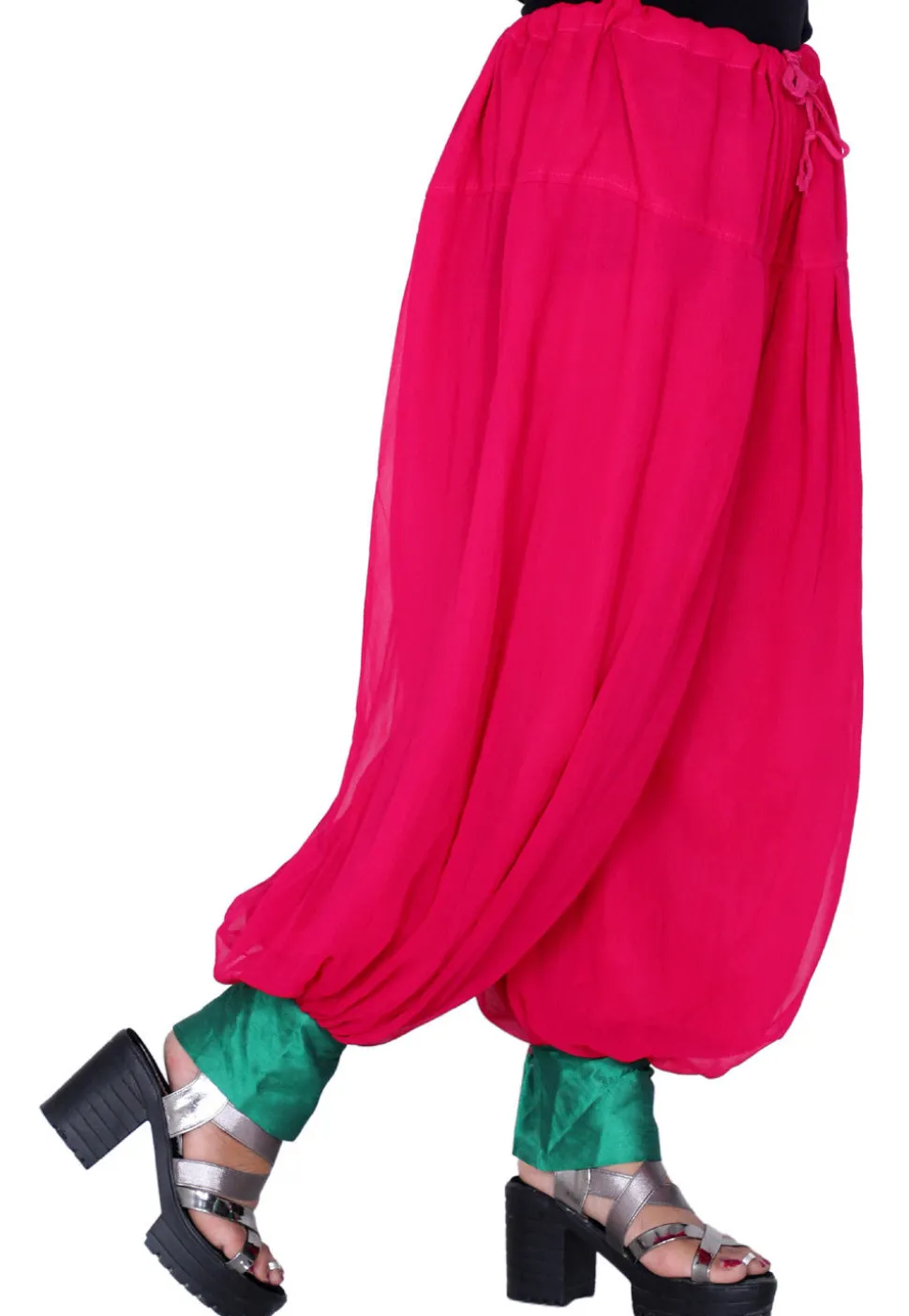 Solid Color Georgette Harem Pant in Fuchsia