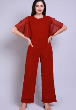 Solid Color Georgette Jumpsuit in Maroon
