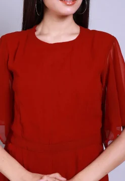 Solid Color Georgette Jumpsuit in Maroon