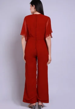 Solid Color Georgette Jumpsuit in Maroon