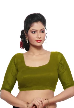 Solid Color Georgette Padded Blouse in Olive Green