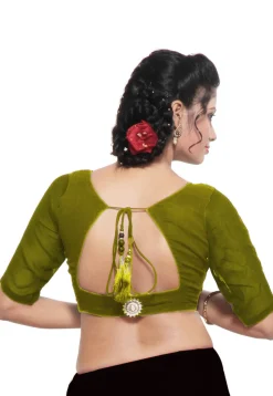 Solid Color Georgette Padded Blouse in Olive Green