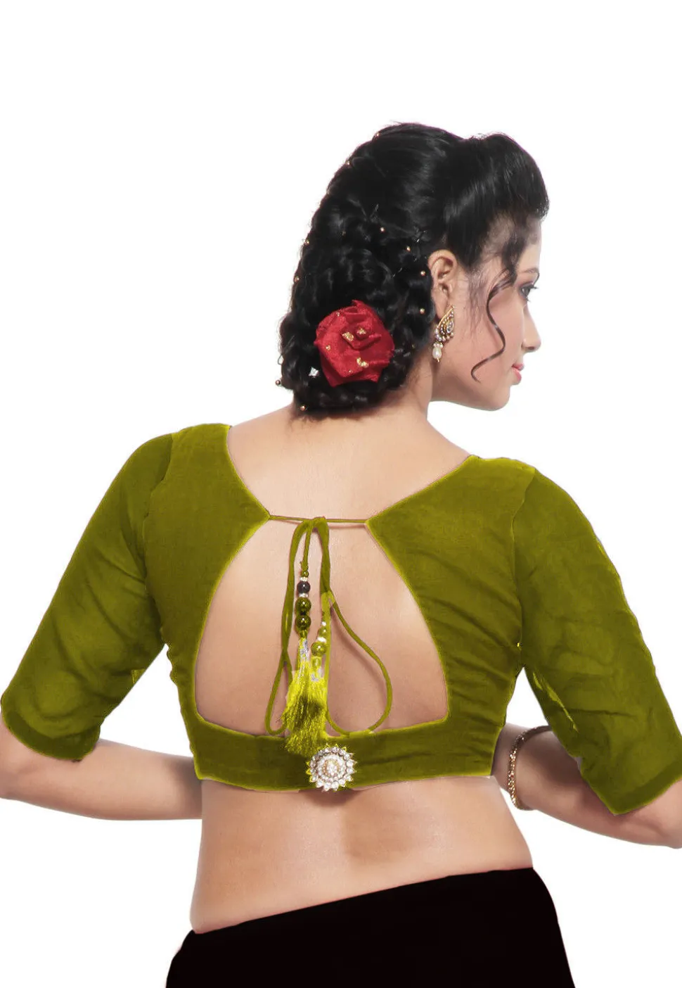 Solid Color Georgette Padded Blouse in Olive Green