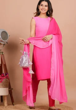 Solid Color Georgette Pakistani Suit in Fuchsia