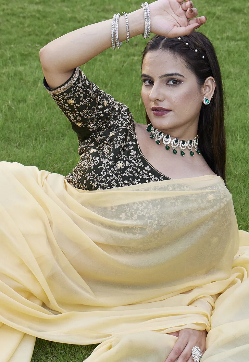 Solid Color Georgette Saree in Yellow