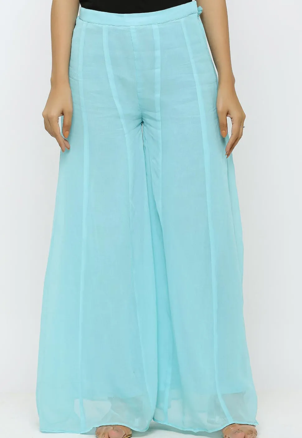 Solid Color Georgette Sharara in Pastel Blue