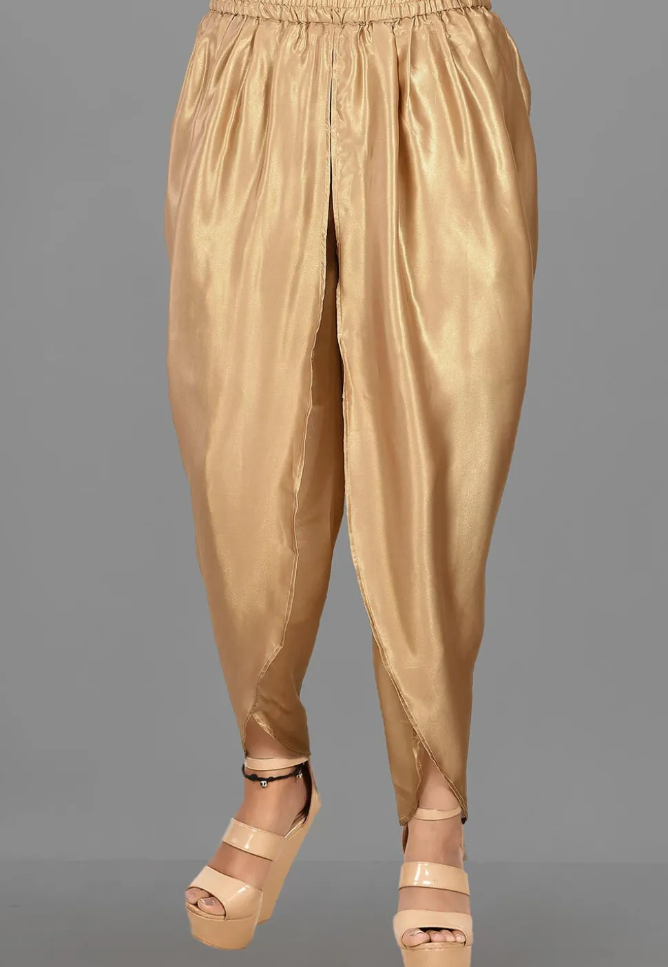 Solid Color Georgette Shimmer Dhoti in Golden