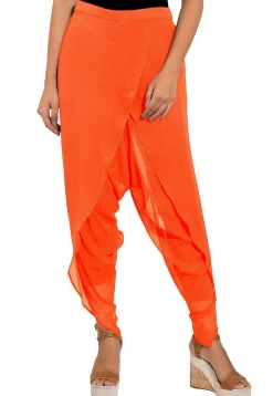 Solid Color Georgette Tulip Dhoti Pant in Orange