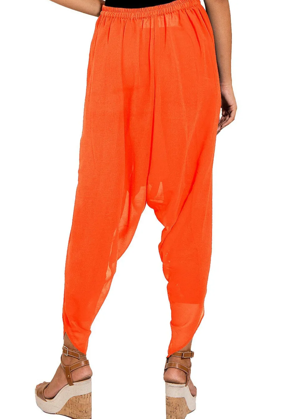 Solid Color Georgette Tulip Dhoti Pant in Orange