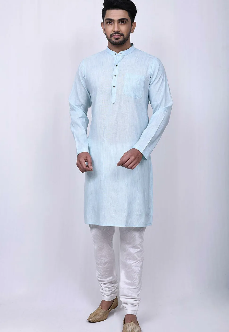 Solid Color Ghicha Silk Dhoti Kurta in Sky Blue