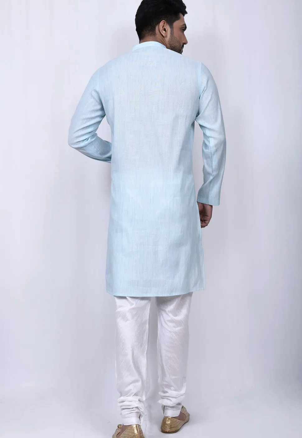 Solid Color Ghicha Silk Dhoti Kurta in Sky Blue