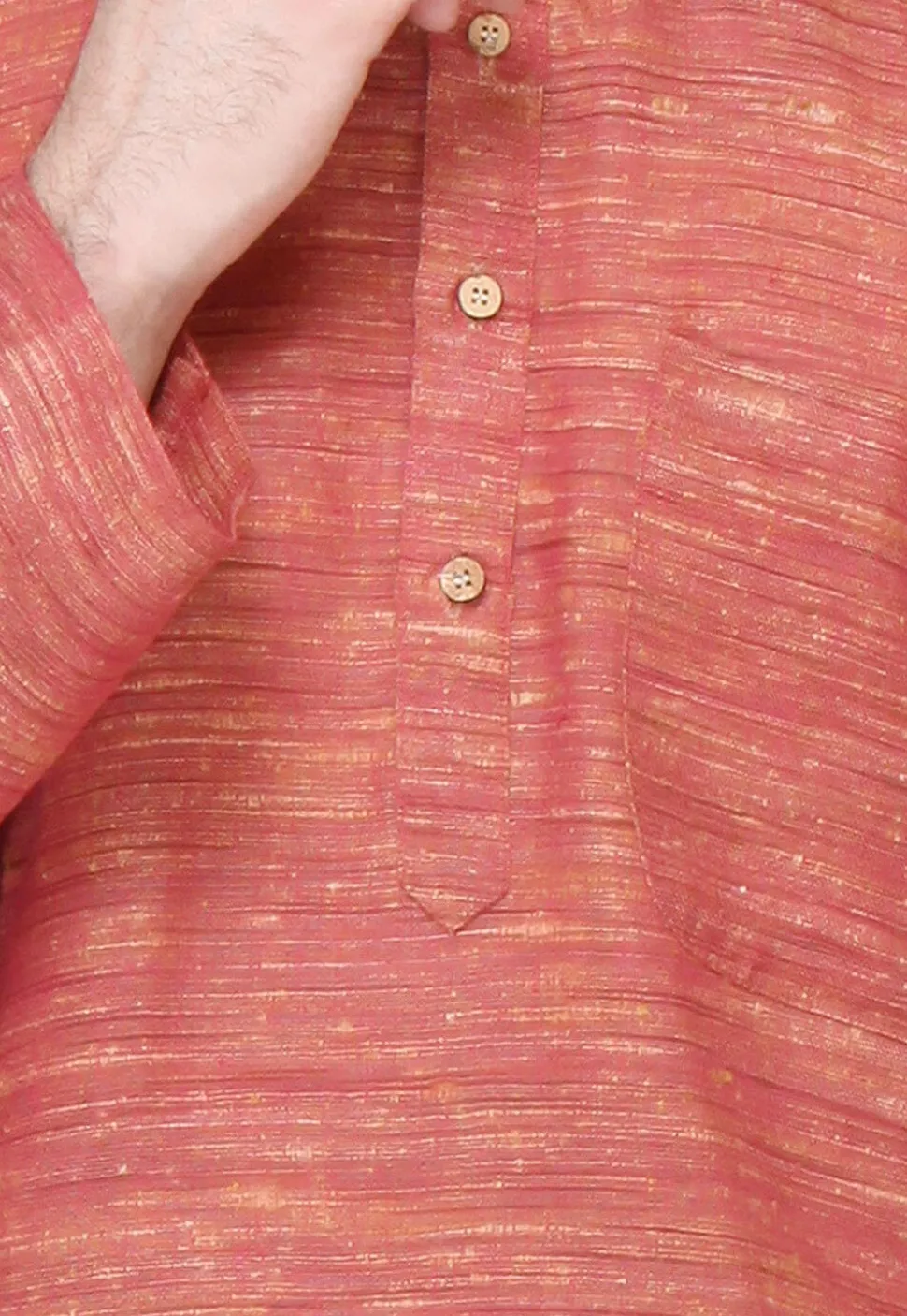 Solid Color Handloom Cotton Slub Kurta in Red