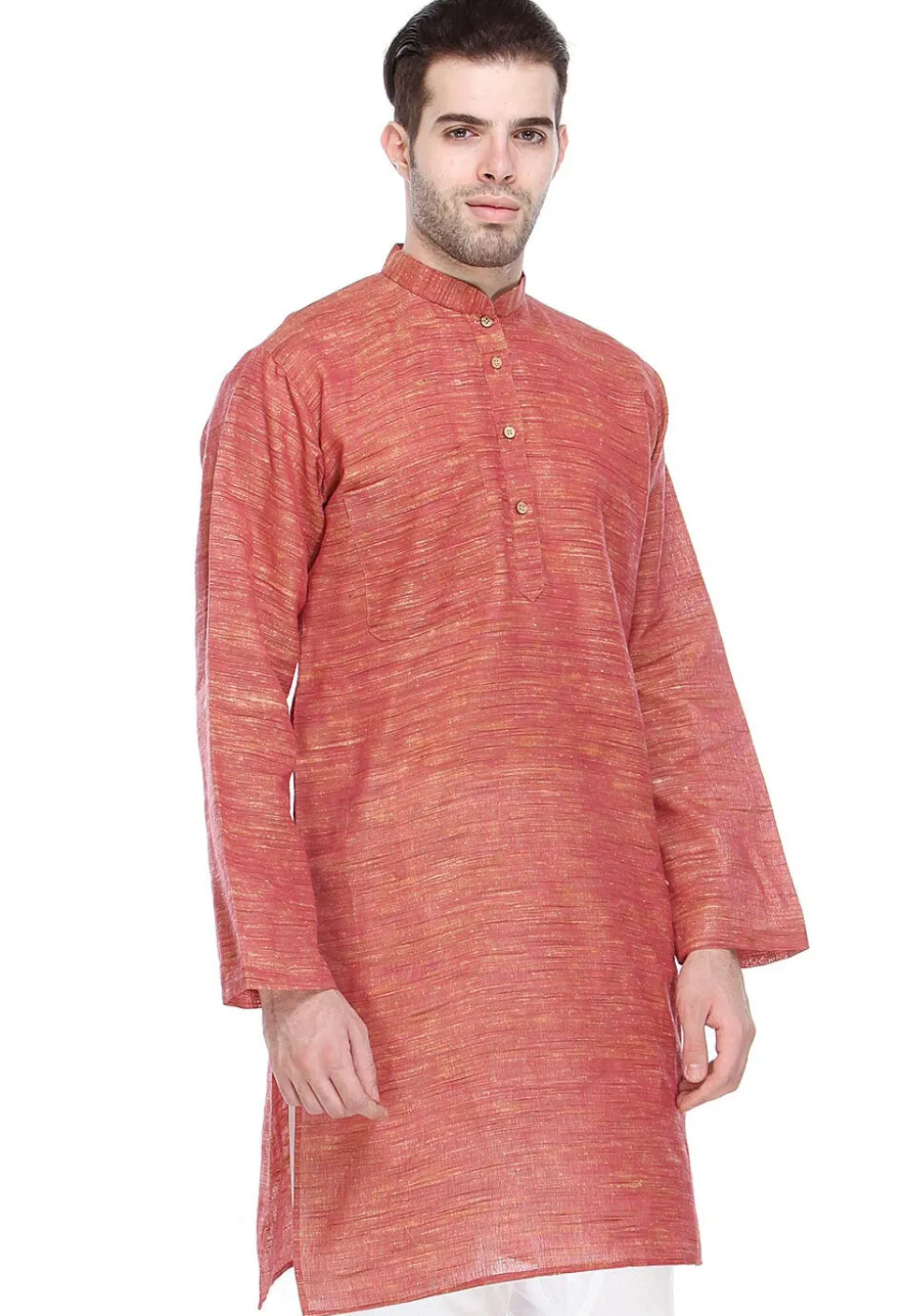 Solid Color Handloom Cotton Slub Kurta in Red