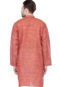 Solid Color Handloom Cotton Slub Kurta in Red