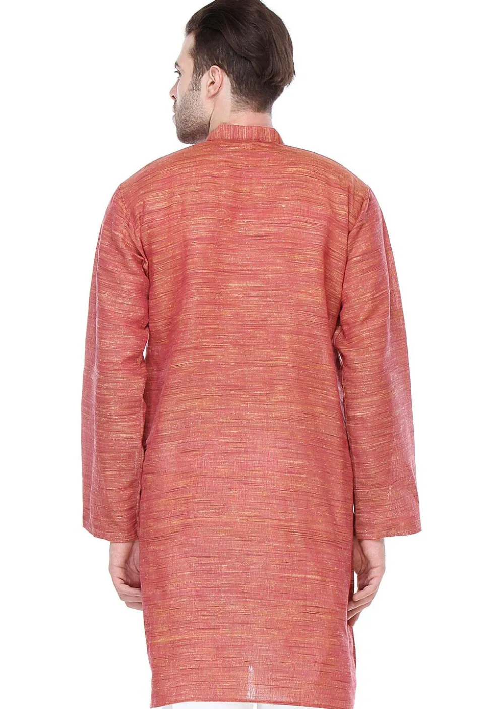 Solid Color Handloom Cotton Slub Kurta in Red