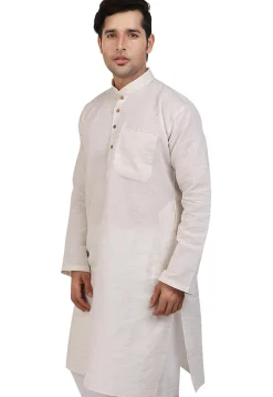 Solid Color Handloom South Cotton Slub Kurta in Off White