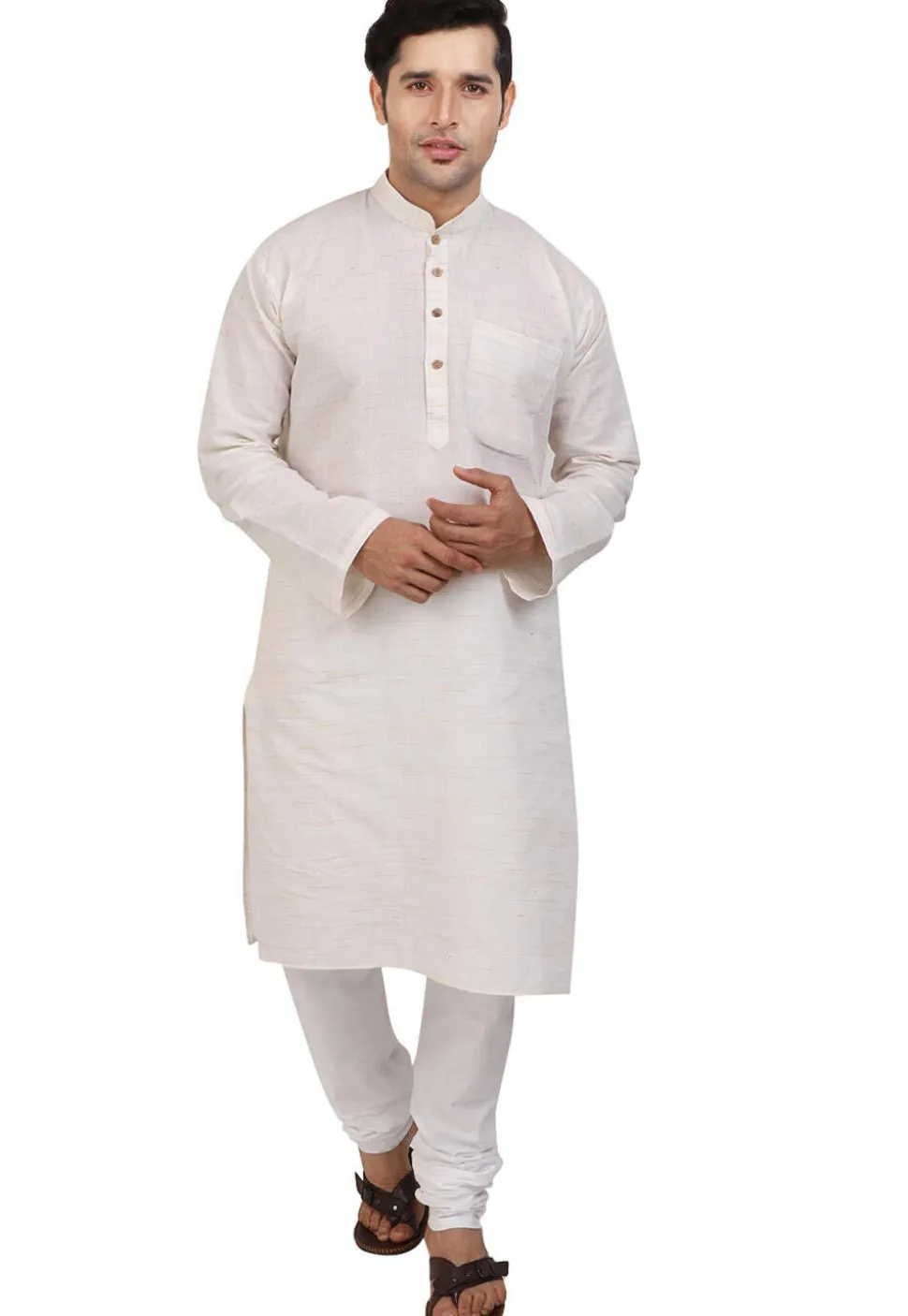 Solid Color Handloom South Cotton Slub Kurta in Off White