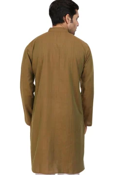 Solid Color Handloom South Cotton Kurta in Dark Olive Green