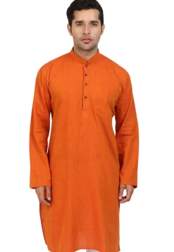 Solid Color Handloom South Cotton Kurta in Orange