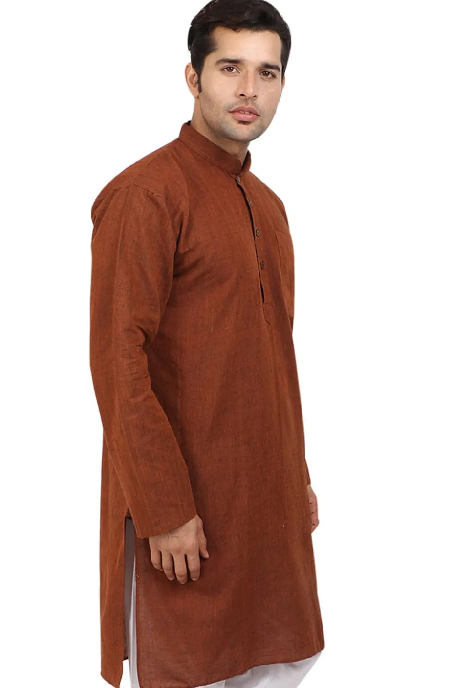 Solid Color Handloom South Cotton Kurta in Brown