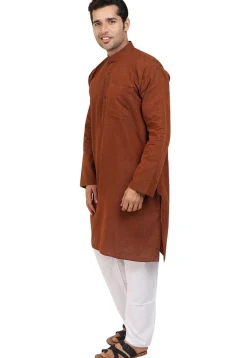 Solid Color Handloom South Cotton Kurta in Brown