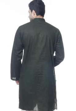 Solid Color Handloom South Cotton Kurta in Dark Green