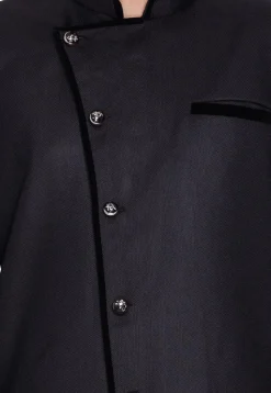 Solid Color Jute Cotton Sherwani in Black