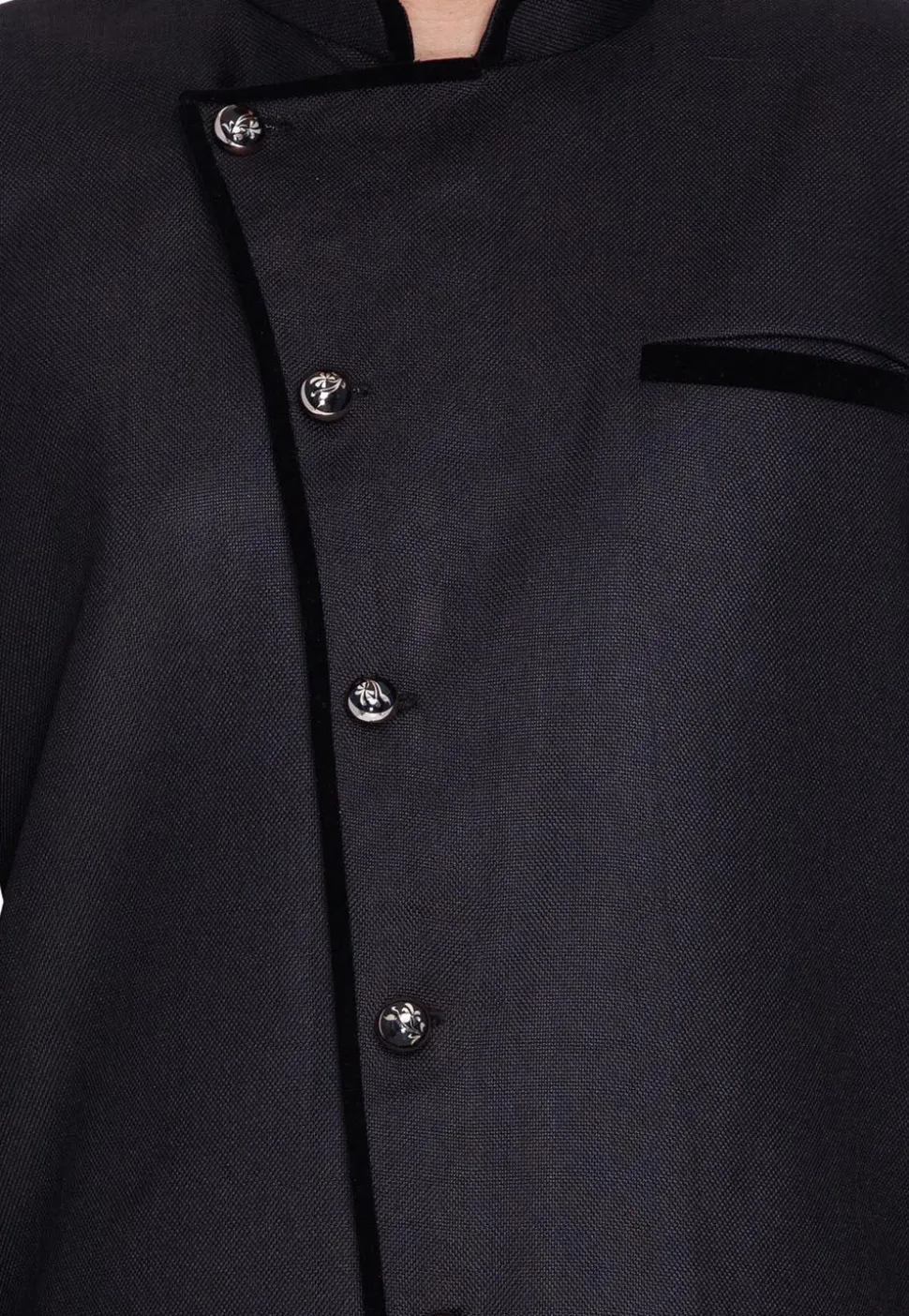 Solid Color Jute Cotton Sherwani in Black