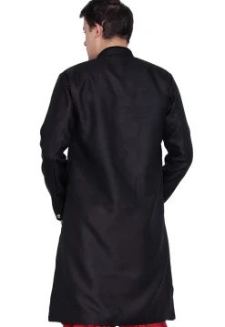 Solid Color Jute Cotton Sherwani in Black