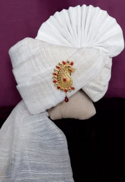 Solid Color Kota Doria Unisex Turban in Off white and Multicolour