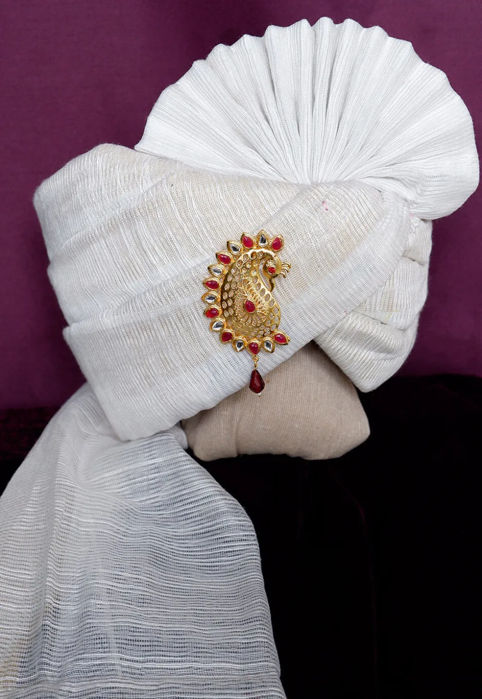 Solid Color Kota Doria Unisex Turban in Off white and Multicolour