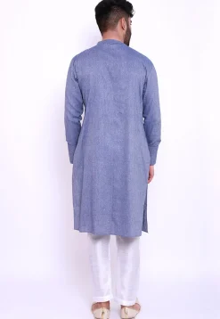 Solid Color Linen Cotton Kurta in Blue