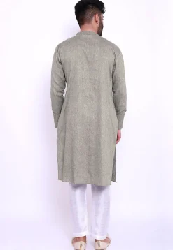 Solid Color Linen Cotton Kurta in Light Grey