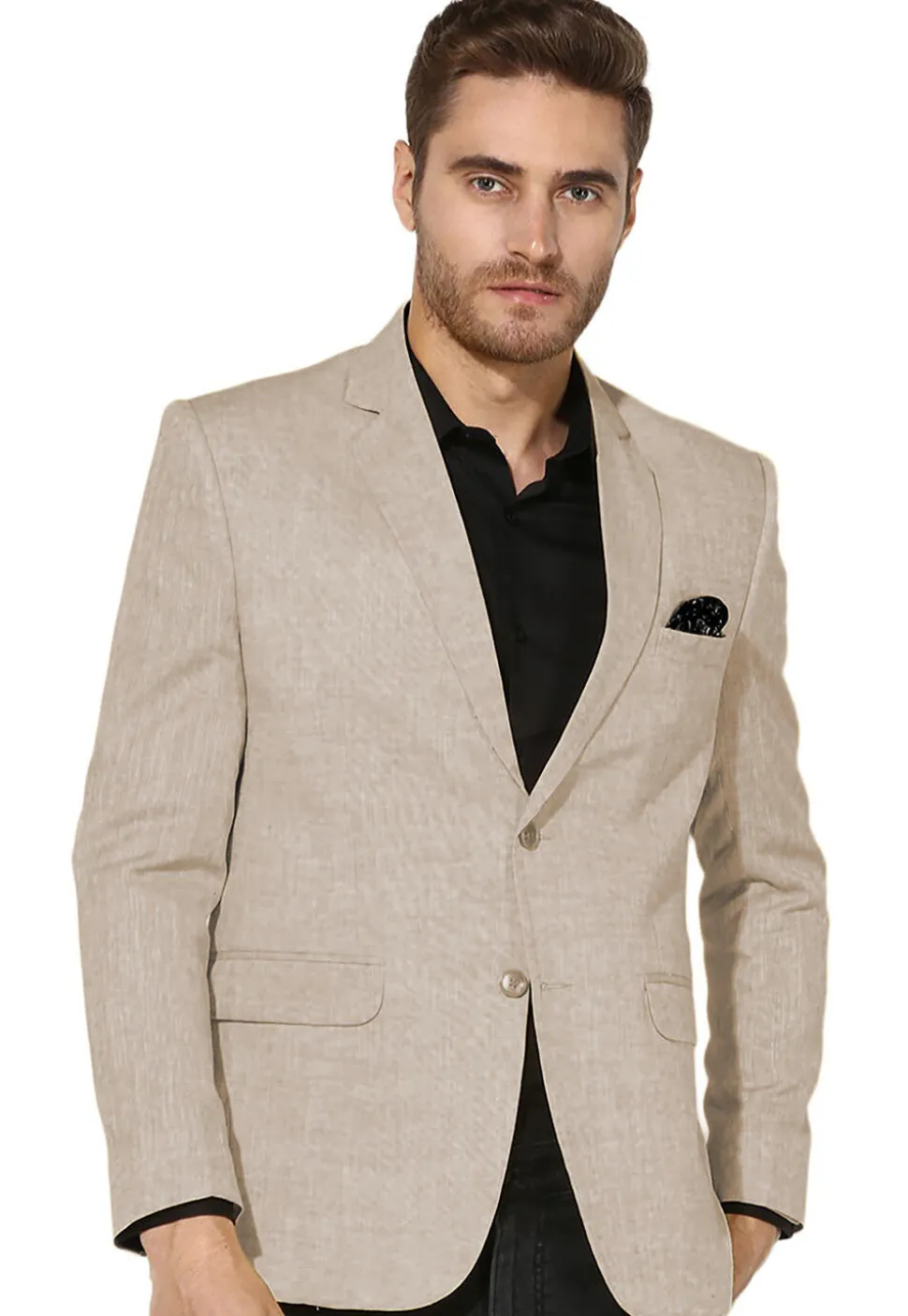 Solid Color Linen Cotton Blazer in Light Beige