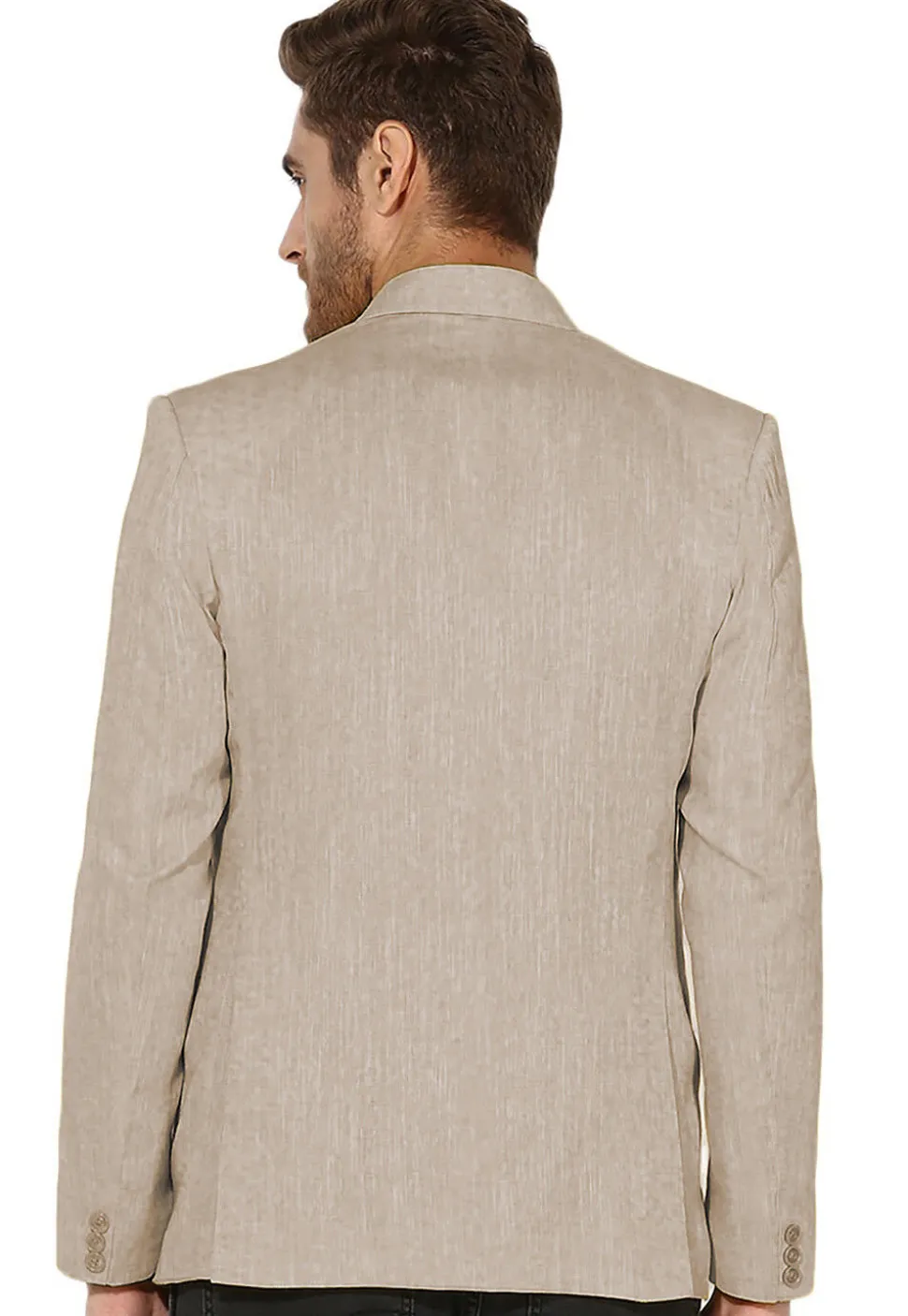 Solid Color Linen Cotton Blazer in Light Beige