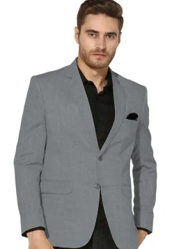 Solid Color Linen Cotton Blazer in Grey