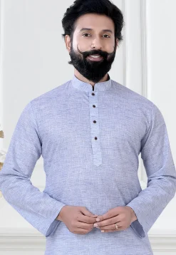 Solid Color Linen Kurta Set in Light Purple