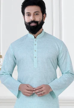 Solid Color Linen Kurta Set in Sky Blue