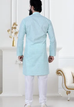 Solid Color Linen Kurta Set in Sky Blue