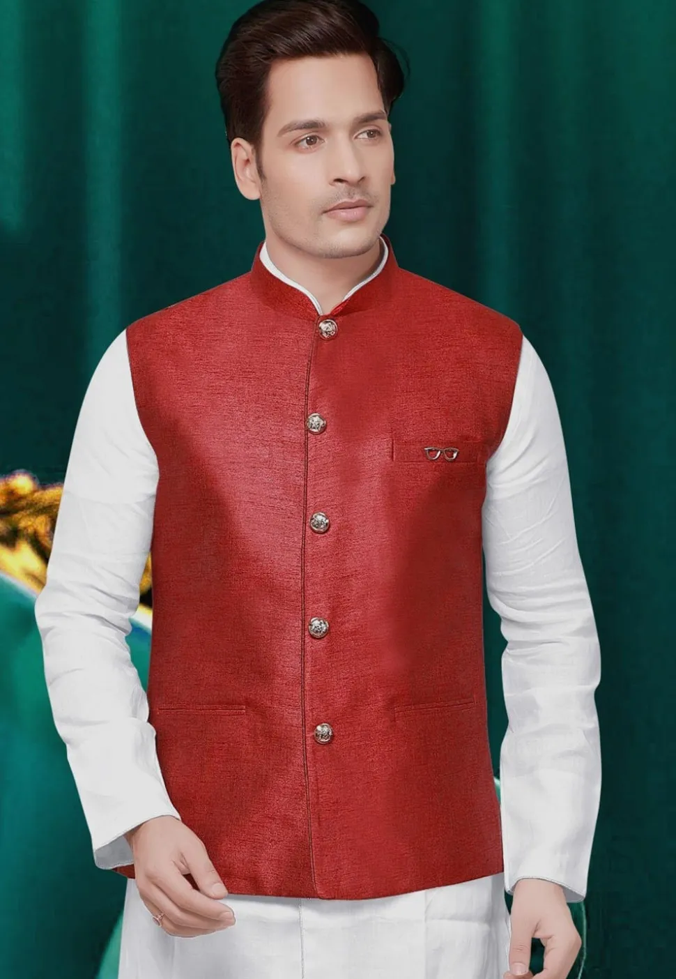 Solid Color Linen Silk Jacket in Maroon