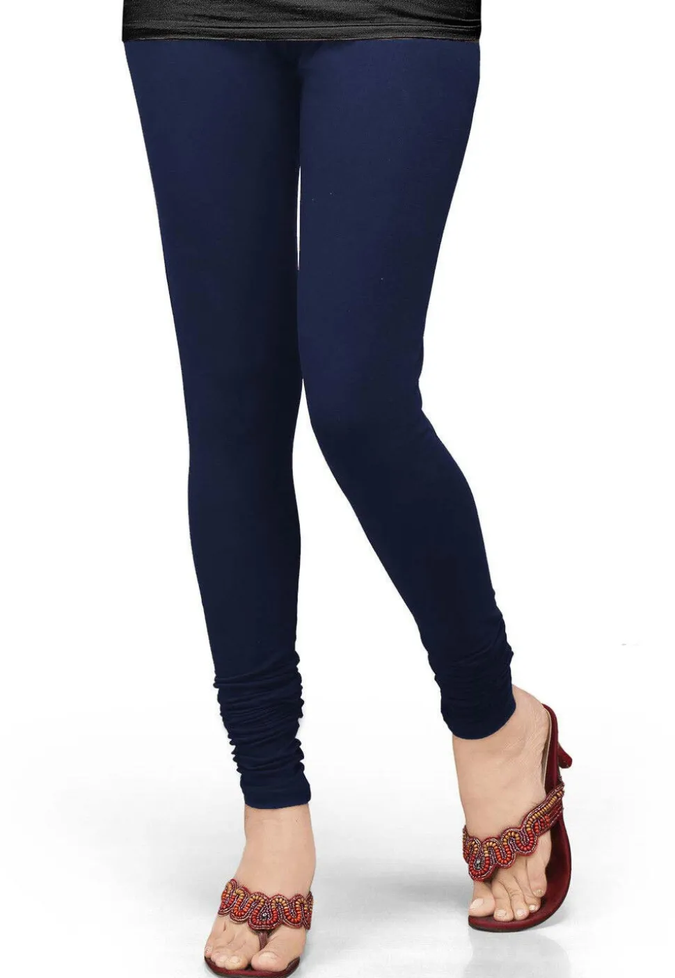 Solid Color Lycra (Elastane) Leggings in Navy Blue