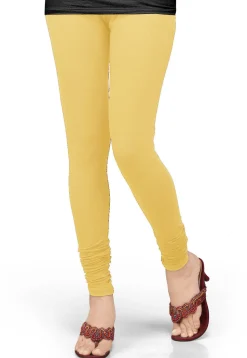 Solid Color Lycra Leggings in Light Yellow