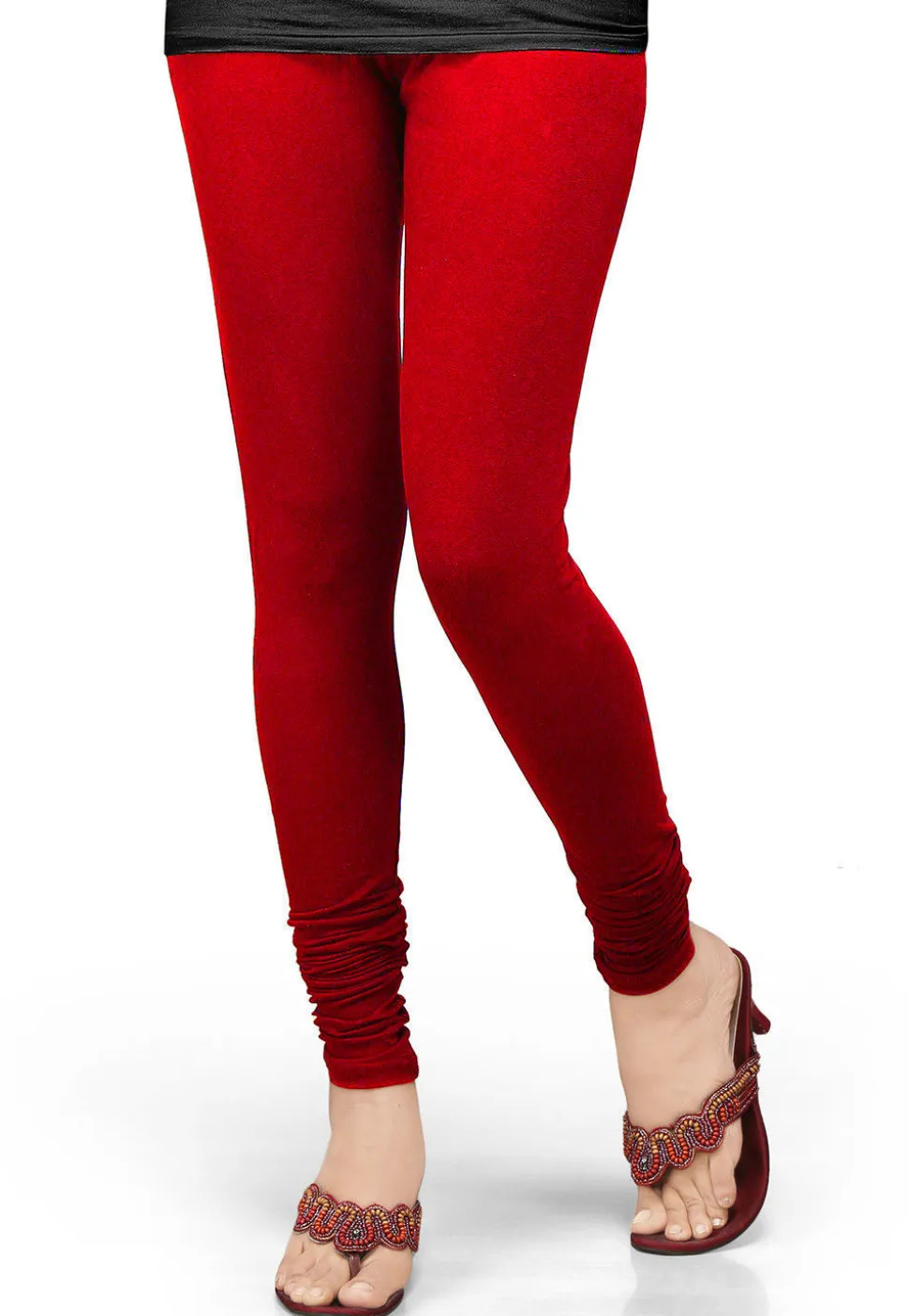Solid Color Lycra Leggings in Red