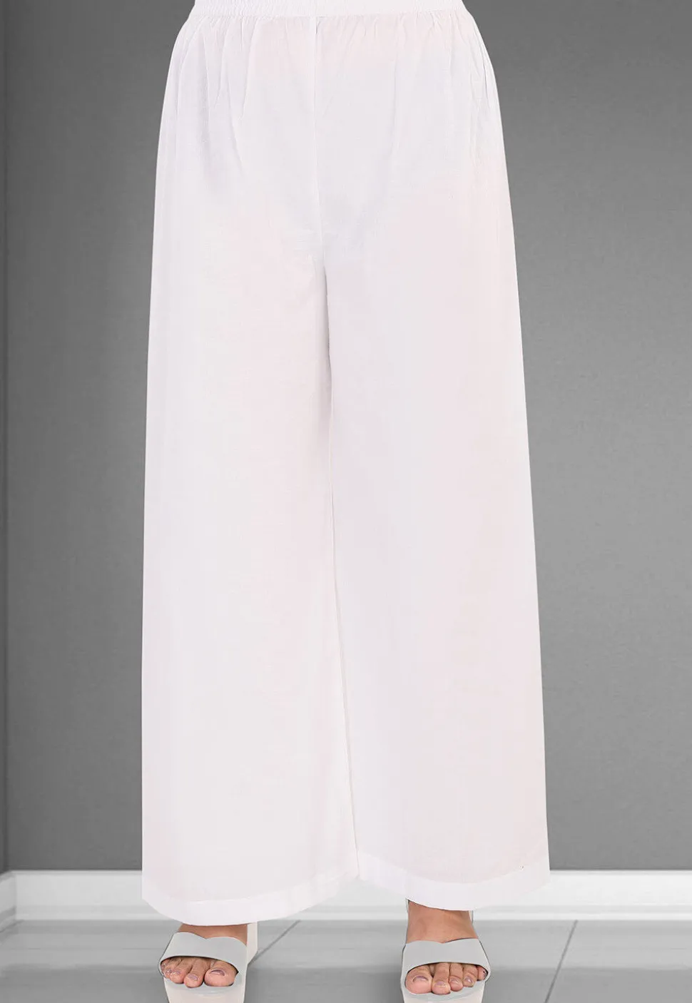 Solid Color Mulmul Cotton Palazzo in Off White