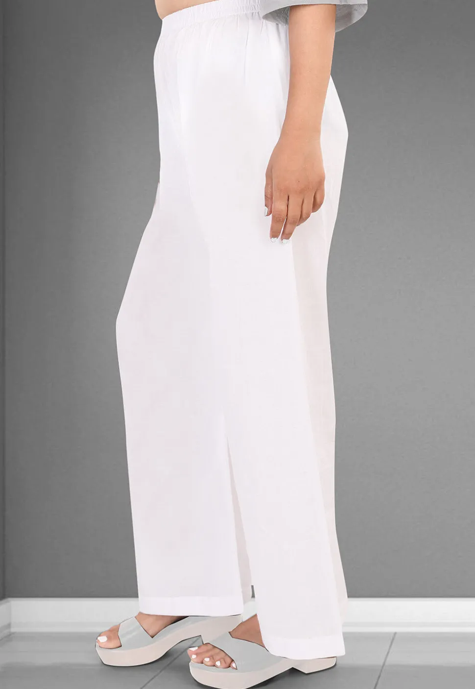 Solid Color Mulmul Cotton Palazzo in Off White
